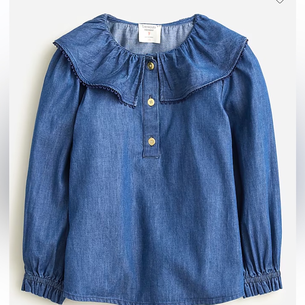 J. Crew Crewcuts Girls' oversized collar top in chambray - size M